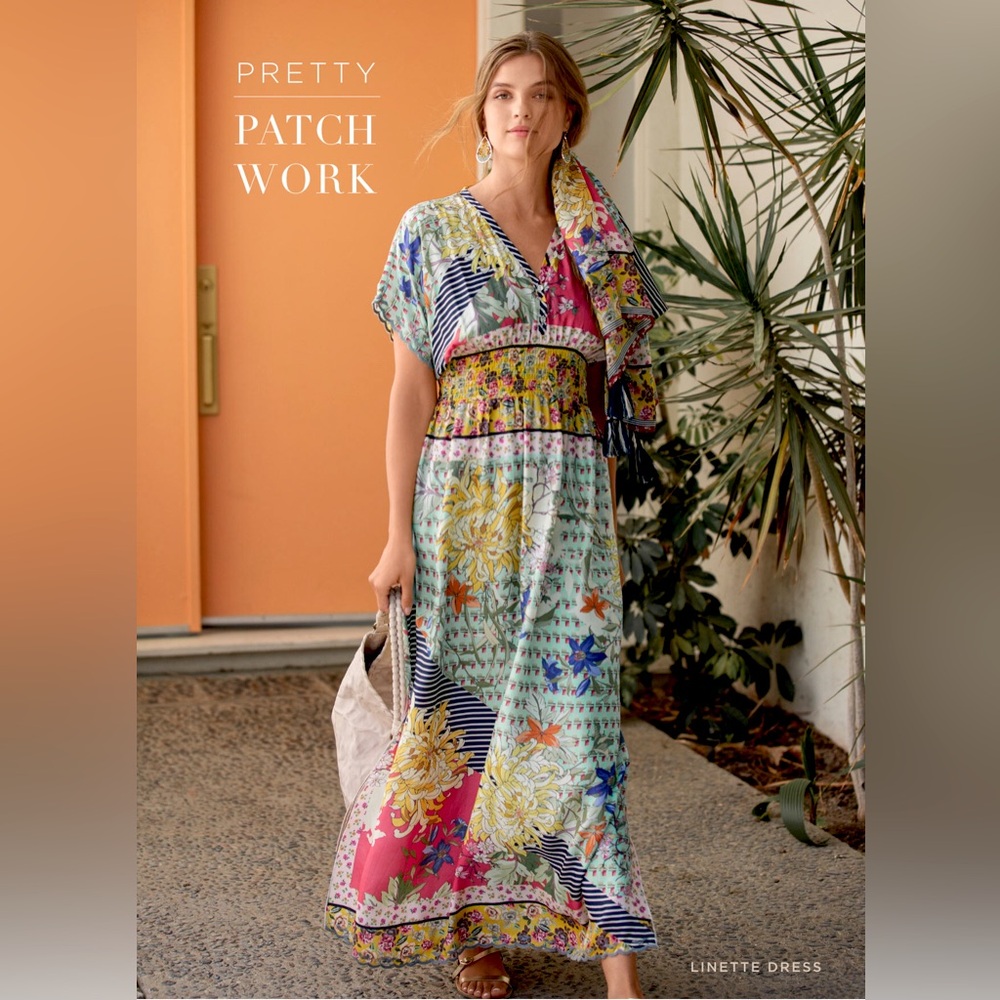 Johnny Was Floral Patchwork Maxi Dress in Pink, Blue, Yellow